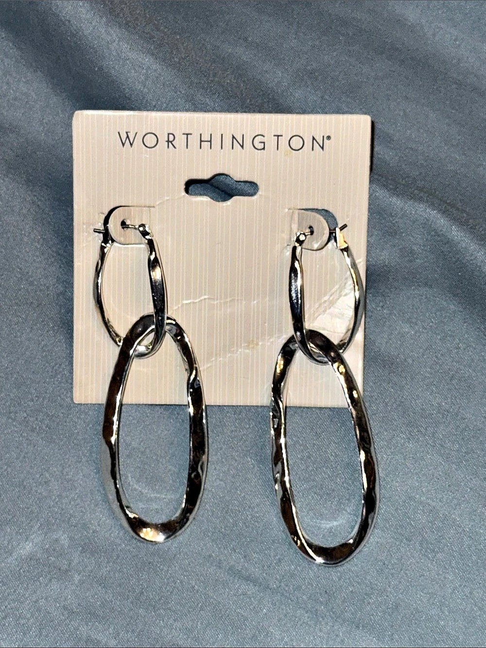 Worthington Oval Drop Earrings in Black & Gold NWT 2 way hoops